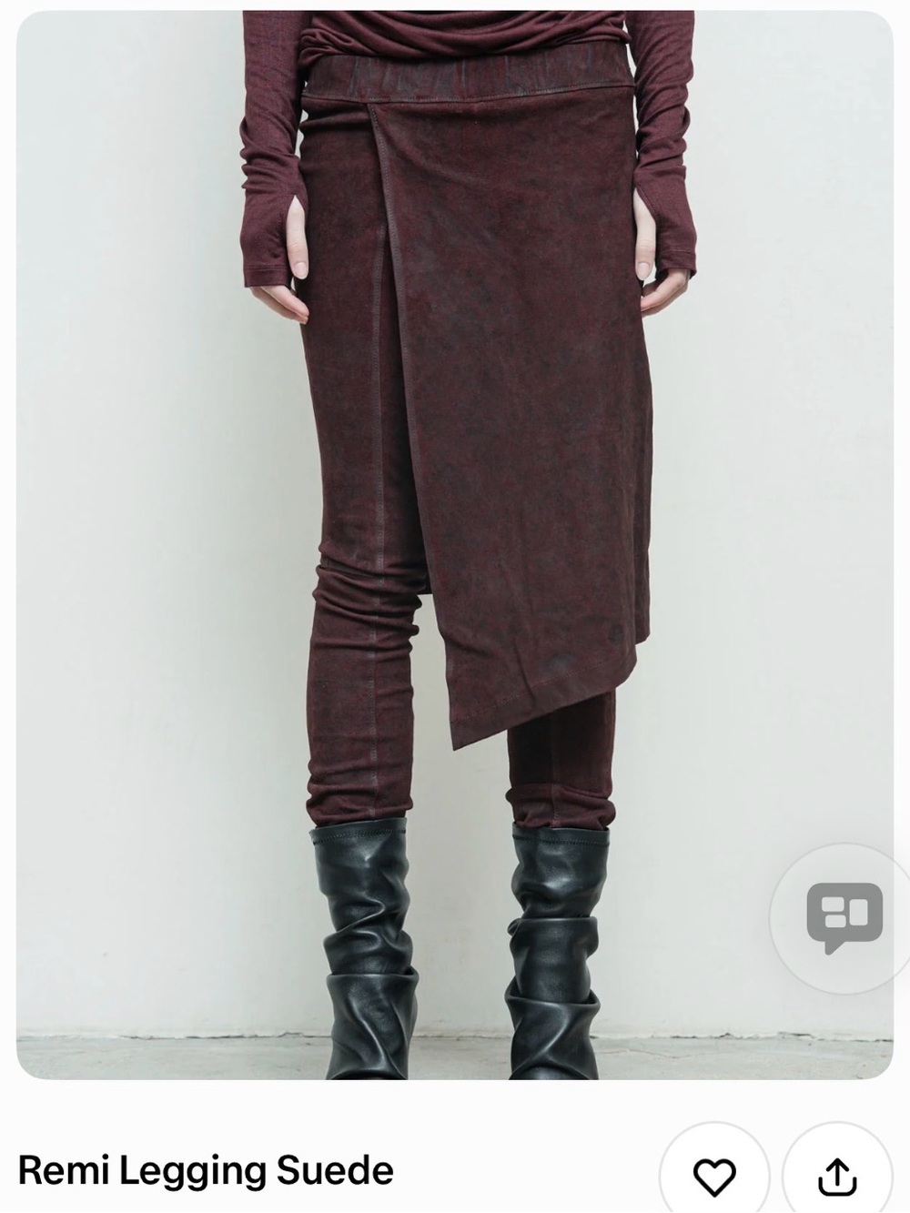 NWT-Asymmetric Suede-Look Leggings Skirt in Deep Burgundy